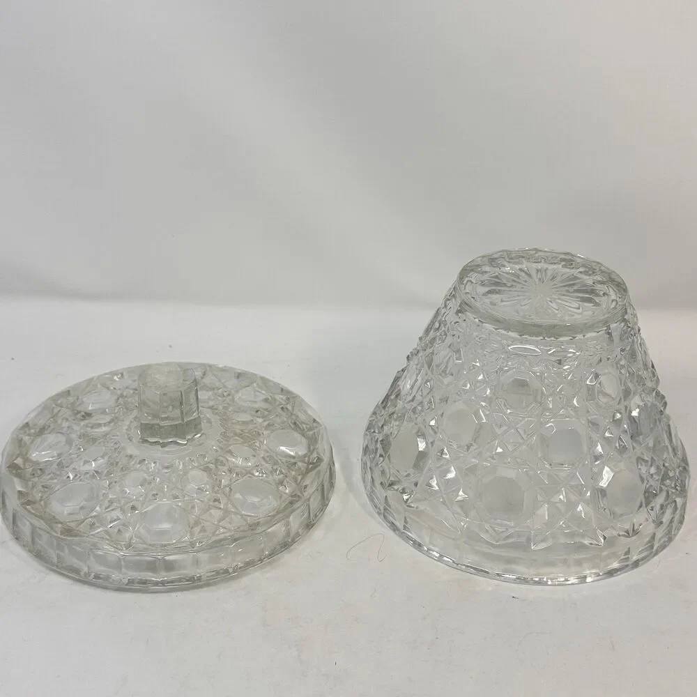 Vintage Lead Diamond Cut Mini Ice Bucket Barware Glass Biscuit Jar 6.25 x 6.5
